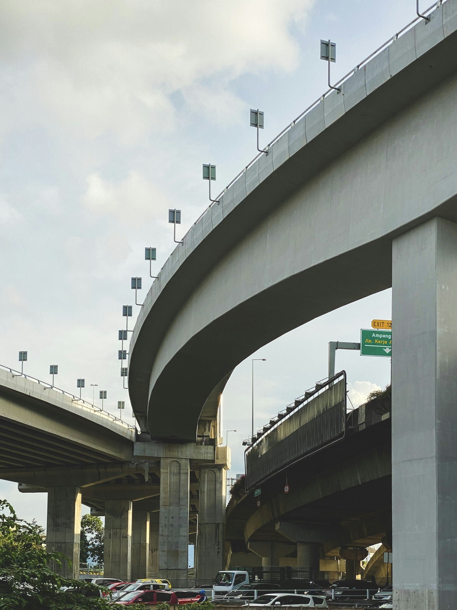 Elevated highways are built in the city to reduce traffic jam